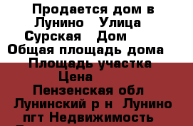 Продается дом в Лунино › Улица ­ Сурская › Дом ­ 73 › Общая площадь дома ­ 38 › Площадь участка ­ 1 500 › Цена ­ 550 000 - Пензенская обл., Лунинский р-н, Лунино пгт Недвижимость » Дома, коттеджи, дачи продажа   